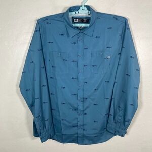 Salty Crew Shirt Mens 2XL Blue Technical Woven Fishing Button Up Stretch Wicking